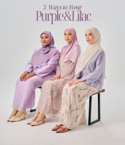 Contoh outfit muslim lilac oversize modern untuk wanita dengan gaya elegan